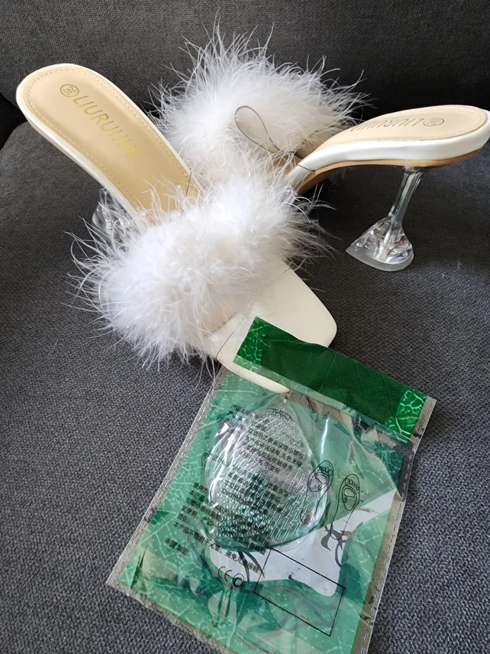 White Feather Slide Heels
